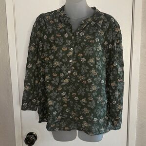 Lucky Brand XL Dark Green Floral Button-Up Blouse